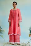 Nero India_Coral Pant Muslin Embellished Lace Round Neck Kurta And Wide Legged Set _at_Aza_Fashions