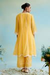 Shop_Nero India_Yellow Pant Muslin Embellished Lace Round Neck Flower Kurta And Wide Legged Set _at_Aza_Fashions