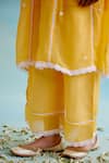 Buy_Nero India_Yellow Pant Muslin Embellished Lace Round Neck Flower Kurta And Wide Legged Set _Online_at_Aza_Fashions