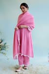 Nero India_Pink Pant Muslin Embroidery Thread Round Neck Sleeve Kurta And Wide Legged Set _Online_at_Aza_Fashions