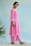 Buy_Nero India_Pink Pant Muslin Embroidery Thread Round Neck Sleeve Kurta And Wide Legged Set _Online_at_Aza_Fashions