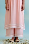 Nero India_Pink Silky Modal Embroidery Thread Round Smocked Kurta And Wide Legged Pant Set_Online_at_Aza_Fashions