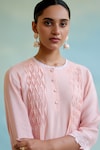 Buy_Nero India_Pink Silky Modal Embroidery Thread Round Smocked Kurta And Wide Legged Pant Set_Online_at_Aza_Fashions