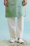 Nero India_Green Crushed Tissue Textured Stripe Pattern Straight Kurta _Online_at_Aza_Fashions