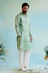 Shop_Nero India_Green Crushed Tissue Textured Stripe Pattern Straight Kurta _Online_at_Aza_Fashions