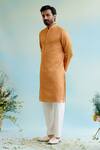 Buy_Nero India_Orange Crushed Tissue Textured Stripe Pattern Kurta_at_Aza_Fashions