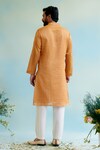 Shop_Nero India_Orange Crushed Tissue Textured Stripe Pattern Kurta_at_Aza_Fashions