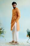 Shop_Nero India_Orange Crushed Tissue Textured Stripe Pattern Kurta_Online_at_Aza_Fashions