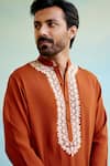 Buy_Nero India_Orange Chanderi Embroidered Dori Straight Kurta With Pant _Online_at_Aza_Fashions