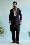 Buy_Nero India_Black Muslin, Cotton Embroidery Floral Straight Kurta With Pant _at_Aza_Fashions