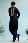 Buy_Nero India_Black Muslin, Cotton Embroidery Floral Straight Kurta With Pant _Online_at_Aza_Fashions
