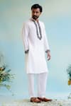 Nero India_White Kurta Muslin Embroidered Floral With Pant_Online_at_Aza_Fashions