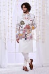Buy_Taroob_White 100% Silk Embroidery Moroccan Kalamkari Bandhgala_Online_at_Aza_Fashions