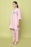 Naintara Bajaj_Pink Linen Embellished Threadwork Mandarin Collar Floral Tunic With Pant_at_Aza_Fashions