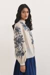 Shop_Payal Pratap_Beige Handloom Cotton Embroidered Floral High Neck Avezanno Top _at_Aza_Fashions