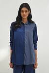 Shop_Payal Pratap_Blue Handloom Cotton Printed Striped Collar Damania Shirt _Online_at_Aza_Fashions