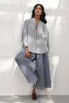 Buy_Payal Pratap_Grey Handloom Cotton Printed Striped Band Collar Oio Shirt _at_Aza_Fashions