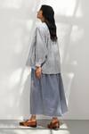 Shop_Payal Pratap_Grey Handloom Cotton Printed Striped Band Collar Oio Shirt _at_Aza_Fashions