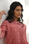 Payal Pratap_Pink Chambray Cotton Printed Striped Collar Olympos Sleeve Shirt _at_Aza_Fashions