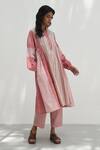 Buy_Payal Pratap_Pink Chambray Cotton Printed Striped Epirus Straight Pant _at_Aza_Fashions