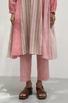 Payal Pratap_Pink Chambray Cotton Printed Striped Epirus Straight Pant _at_Aza_Fashions