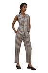 Payal Pratap_Beige Handloom Linen Printed Striped Chorio Trouser _Online_at_Aza_Fashions