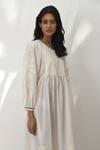 Shop_Payal Pratap_Ivory Handloom Cotton Embroidered Floral Round Pistoia Dress _Online_at_Aza_Fashions