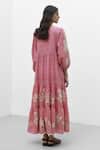 Shop_Payal Pratap_Pink Chambray Cotton Embroidered Floral Notched Agios Tiered Dress _at_Aza_Fashions