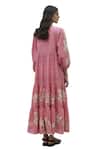Payal Pratap_Pink Chambray Cotton Embroidered Floral Notched Agios Tiered Dress _at_Aza_Fashions