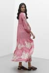 Buy_Payal Pratap_Pink Chambray Cotton Embroidered Floral Notched Agios Tiered Dress 