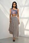 Buy_Payal Pratap_Beige Handloom Linen Printed Striped Elia Asymmetric Skirt _at_Aza_Fashions
