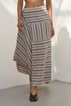 Payal Pratap_Beige Handloom Linen Printed Striped Elia Asymmetric Skirt _Online_at_Aza_Fashions