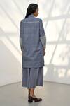 Shop_Payal Pratap_Blue Chambray Cotton Printed Striped Collar Nymfaio Patchwork Dress_at_Aza_Fashions