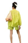 Buy_RAAS LIFE_Green Top Cotton Silk Print Chequered Round Collar With Shorts