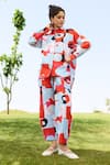 Buy_RAAS LIFE_Red Linen Cotton Print Mekko Floral Collared Neck Marigold Shirt With Trouser _at_Aza_Fashions