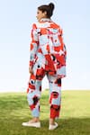 Shop_RAAS LIFE_Red Linen Cotton Print Mekko Floral Collared Neck Marigold Shirt With Trouser _at_Aza_Fashions