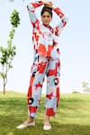 RAAS LIFE_Red Linen Cotton Print Mekko Floral Collared Neck Marigold Shirt With Trouser _at_Aza_Fashions