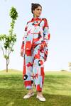 Buy_RAAS LIFE_Red Linen Cotton Print Mekko Floral Collared Neck Marigold Shirt With Trouser 