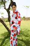 RAAS LIFE_Red Linen Cotton Print Mekko Floral Collared Neck Marigold Shirt With Trouser _Online