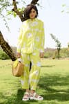 Buy_RAAS LIFE_Green Linen Cotton Print Mekko Collared Neck Abstract Shirt With Trouser _Online_at_Aza_Fashions