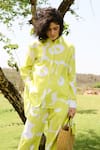 RAAS LIFE_Green Linen Cotton Print Mekko Collared Neck Abstract Shirt With Trouser _at_Aza_Fashions