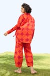 Shop_RAAS LIFE_Red Linen Cotton Print Polka Collared Neck Marigold Shirt And Trouser Set _at_Aza_Fashions