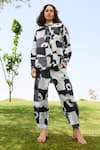 Buy_RAAS LIFE_Black Linen Cotton Print Mekko Collared Neck Marigold Pixel Shirt With Trouser _at_Aza_Fashions