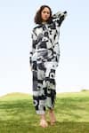 RAAS LIFE_Black Linen Cotton Print Mekko Collared Neck Marigold Pixel Shirt With Trouser _Online_at_Aza_Fashions