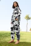 Buy_RAAS LIFE_Black Linen Cotton Print Mekko Collared Neck Marigold Pixel Shirt With Trouser _Online_at_Aza_Fashions