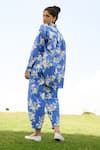 Shop_RAAS LIFE_Blue Linen Cotton Print Floral Collared Neck Marigold Shirt With Trouser _at_Aza_Fashions