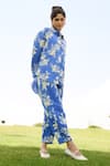 RAAS LIFE_Blue Linen Cotton Print Floral Collared Neck Marigold Shirt With Trouser _Online_at_Aza_Fashions