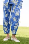 Buy_RAAS LIFE_Blue Linen Cotton Print Floral Collared Neck Marigold Shirt With Trouser _Online_at_Aza_Fashions