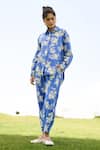 RAAS LIFE_Blue Linen Cotton Print Floral Collared Neck Marigold Shirt With Trouser _at_Aza_Fashions