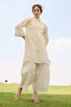 RAAS LIFE_White 100% Cotton Chequered Collared Nargis Pattern Tunic With Balloon Pant _Online_at_Aza_Fashions